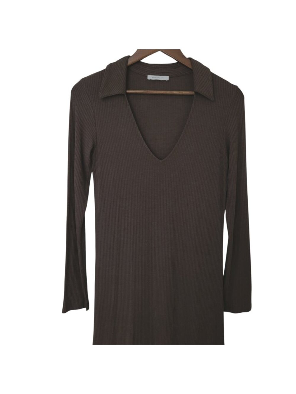 Ninety Percent Collared V-Neckline Maxi Dress Size S Brown Ribbed Long Sleeve - Picture 3 of 5